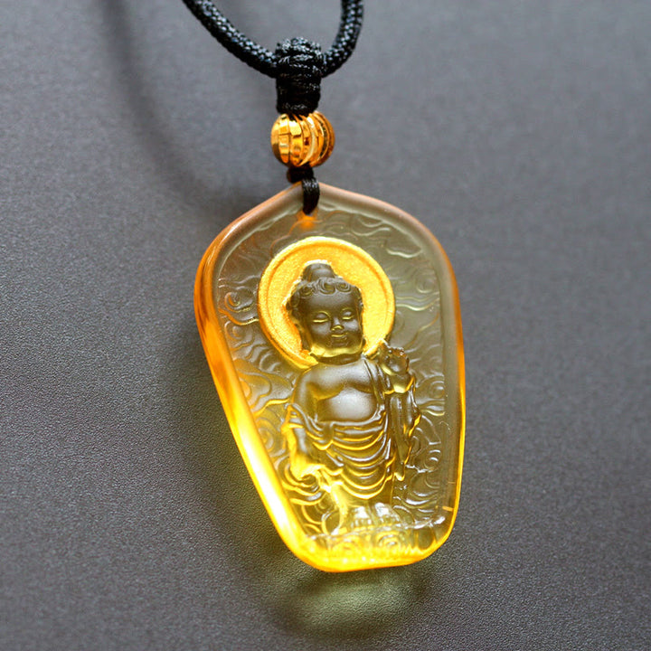 Collier avec pendentif en cristal de sérénité Bouddha Buddha Stones Liuli - Lumière jaune de Bouddha - image 6