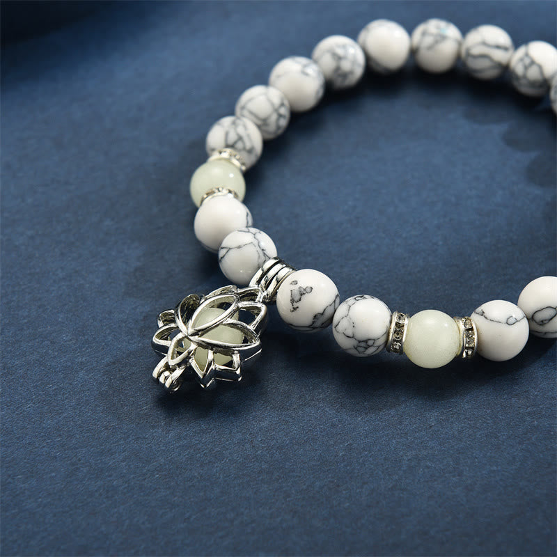 Bracelet de protection Lotus en perles lumineuses en turquoise tibétaine Buddha Stones