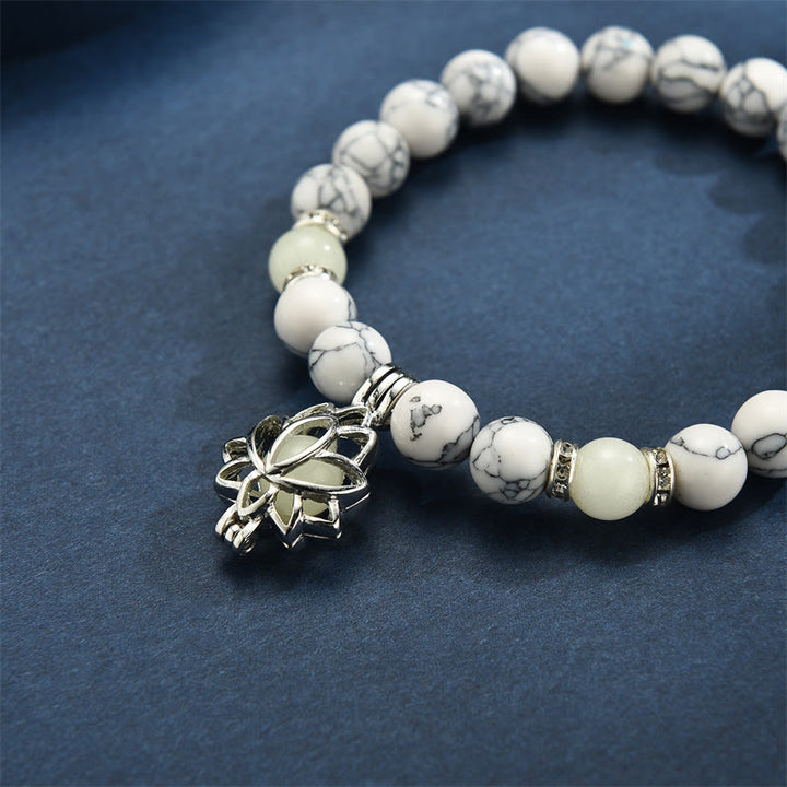 Bracelet de protection Lotus en perles lumineuses en turquoise tibétaine Buddha Stones
