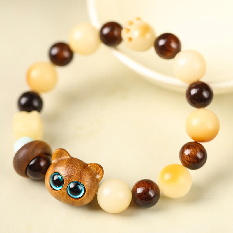 Bracelet porte-bonheur en bois de santal avec graines de Bodhi naturelles et Buddha Stones, tête de chat mignon et porte-bonheur, griffe de paix - image 3