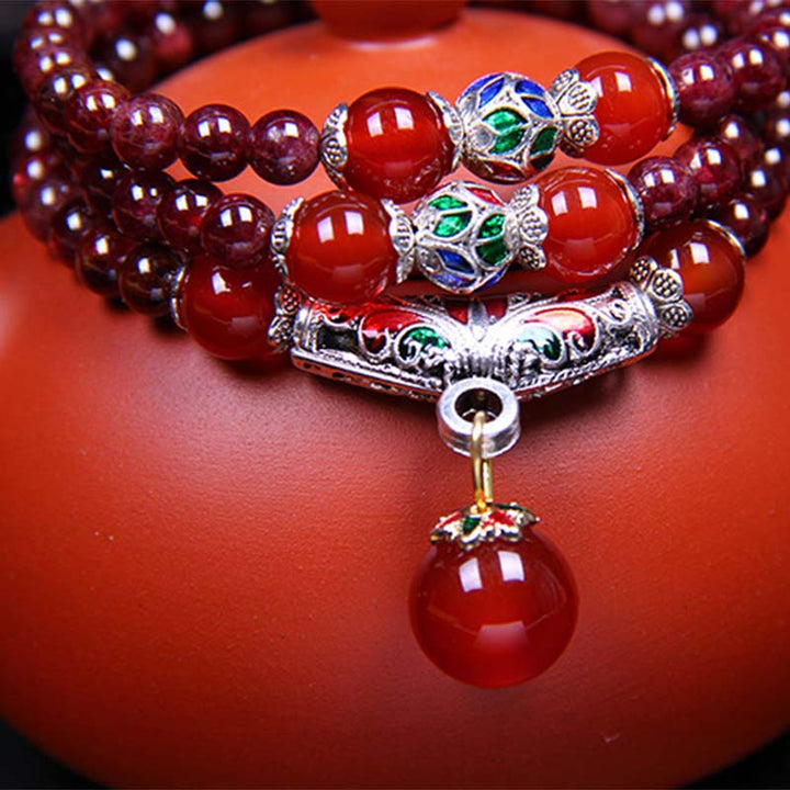 Buddha Stones pendentif en grenat naturel et agate rouge