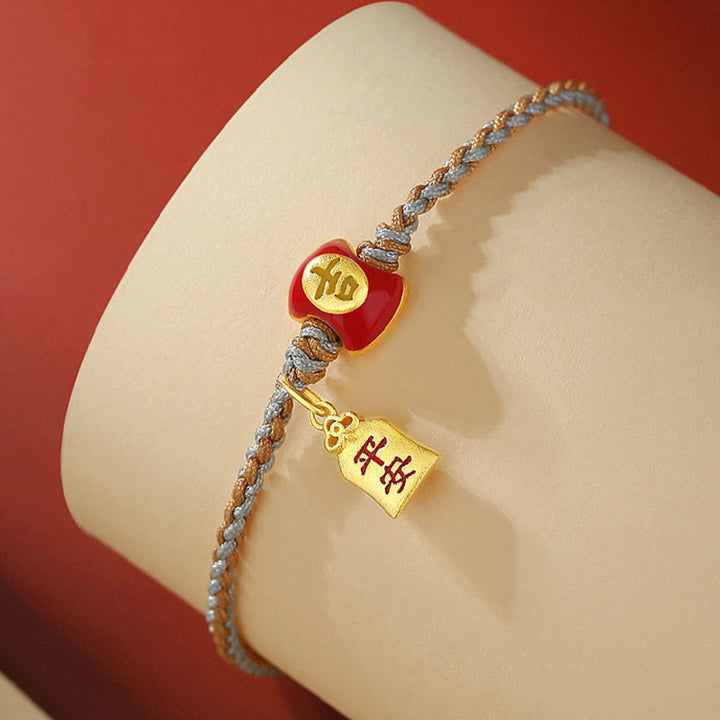 Bracelet tressé en argent sterling 925 fait à la main avec des Buddha Stones et des bénédictions de caractères chinois de bon augure