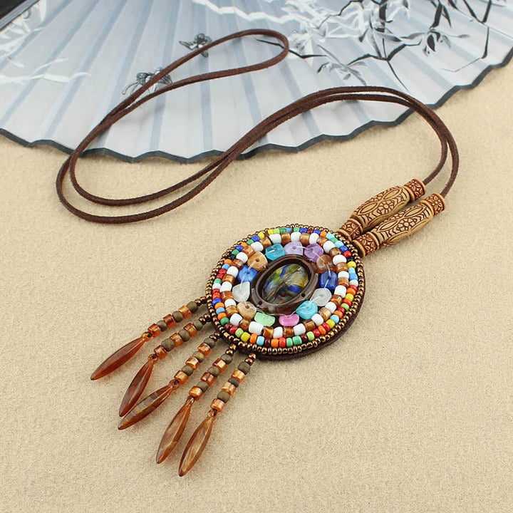 Collier pendentif créatif en perles à motif mandala et Buddha Stones