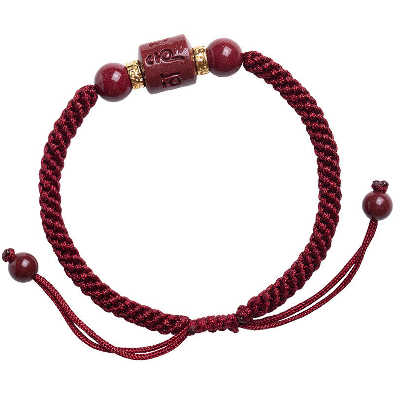 Bracelet tressé avec Buddha Stones tibétaines en cinabre Om Mani Padme Hum gravé et bénédiction