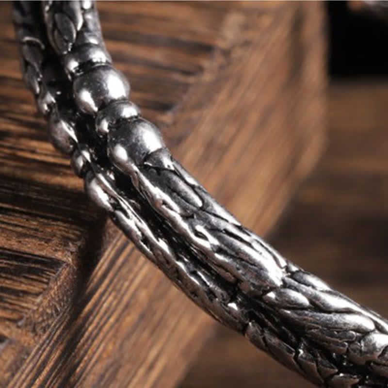 Bracelet manchette d'équilibre gravé à motif de dragon fleuri
