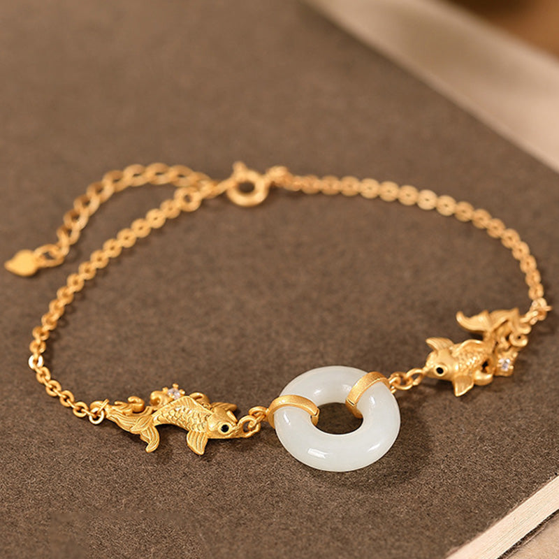 Bracelet de prospérité en jade blanc et poisson koï Buddha Stones