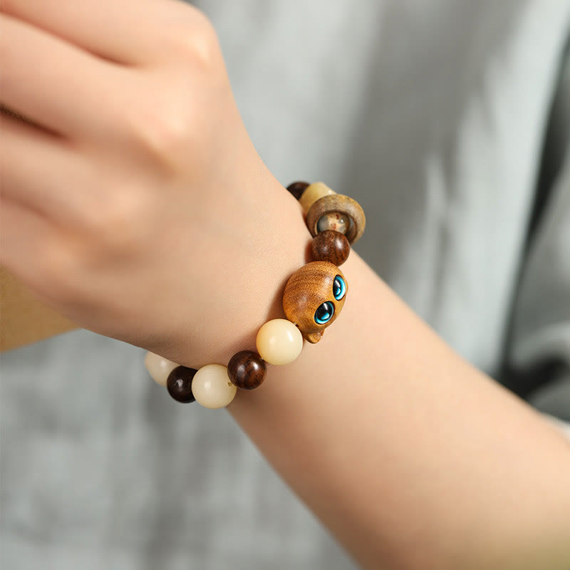 Bracelet porte-bonheur en bois de santal avec graines de Bodhi naturelles et Buddha Stones, tête de chat mignon et porte-bonheur, griffe de paix - image 9