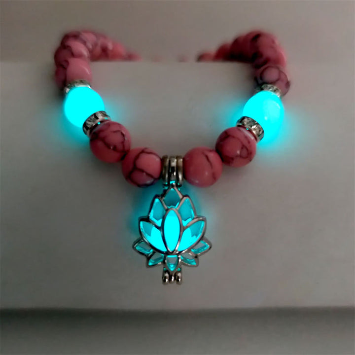 Bracelet de protection Lotus en perles lumineuses en turquoise tibétaine Buddha Stones