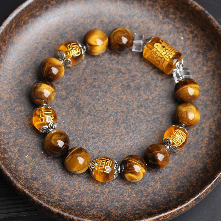 Bracelet de prospérité en perles d'œil de tigre et Buddha Stones