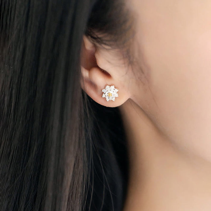 Boucles d'oreilles en argent sterling 925 avec Buddha Stones et fleur de lotus