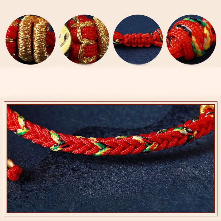 Bracelet en corde tressée en argent avec Buddha Stones et signe du zodiaque chinois
