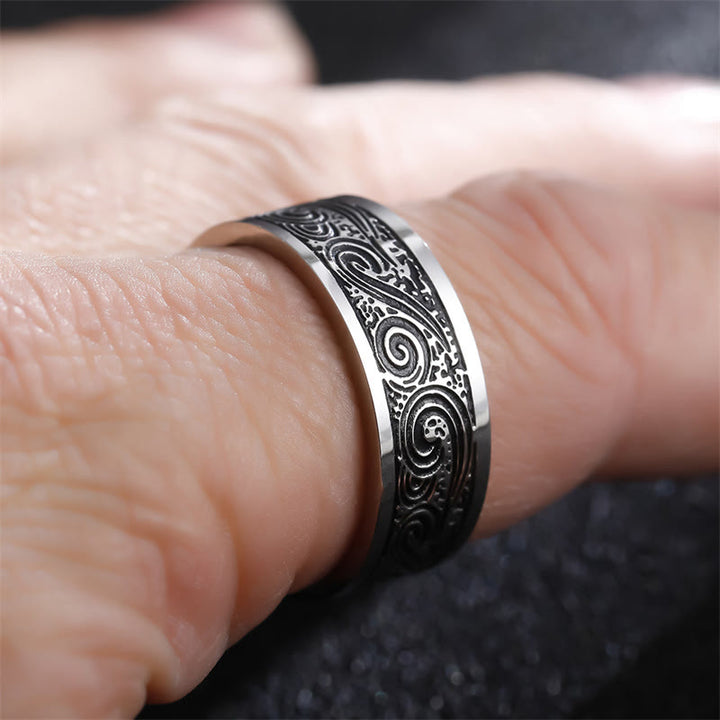 Bague d'équilibre en acier titane avec motif gravé de nuages de bon augure vintage