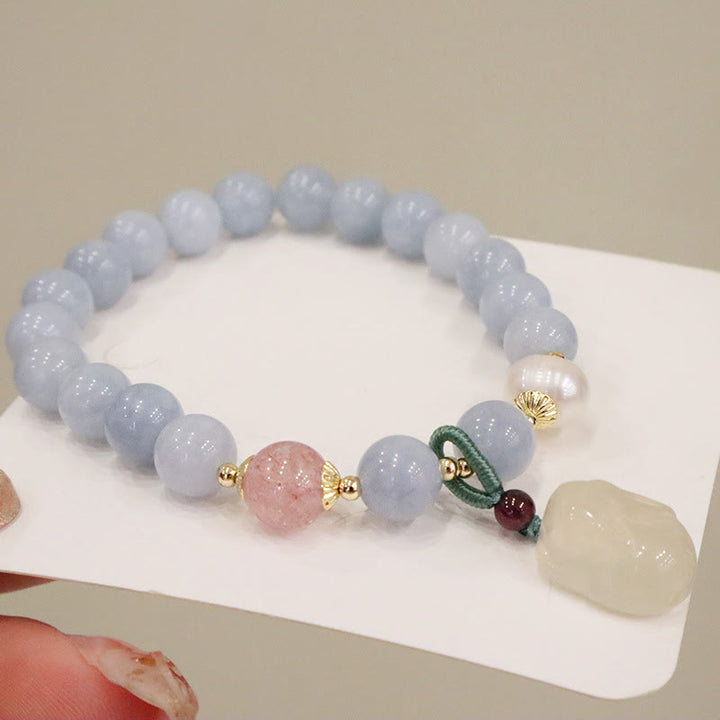 Bracelet à breloques en forme de lapin, de courge et de chat en Buddha Stones -marine naturelle, calcédoine, sérénité - image 4