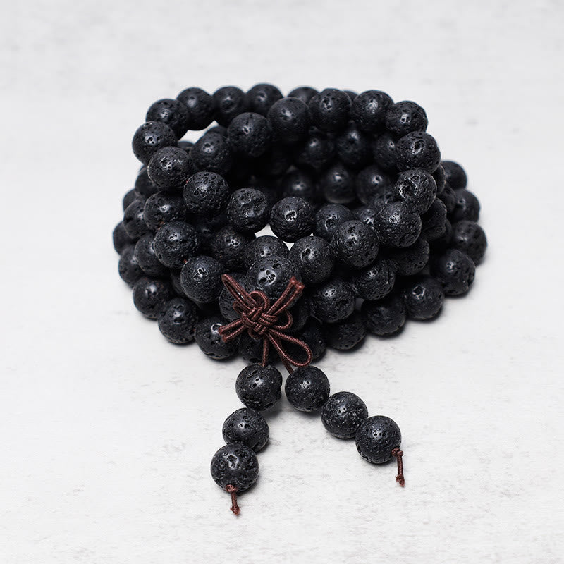 Collier Mala de prière avec 108 perles de pierre de lave naturelle de Buddha Stones
