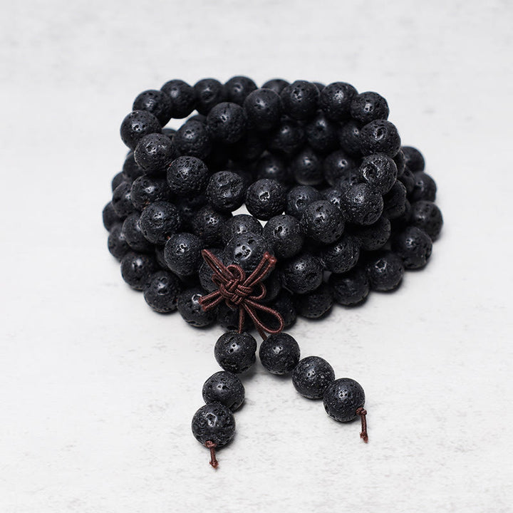 Collier Mala de prière avec 108 perles de pierre de lave naturelle de Buddha Stones