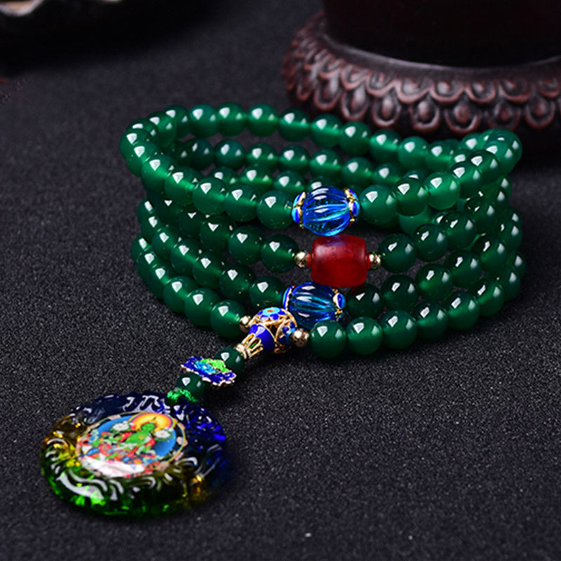 Bracelet à breloques de manifestation de Tara verte Bodhisattva en agate verte naturelle avec 108 Buddha Stones - image 1