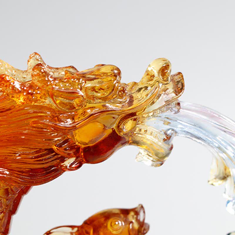 Buddha Stones Feng Shui Dragon Koi Fish Pièce d'art en cristal Liuli faite à la main Décoration de bureau à domicile - image 5