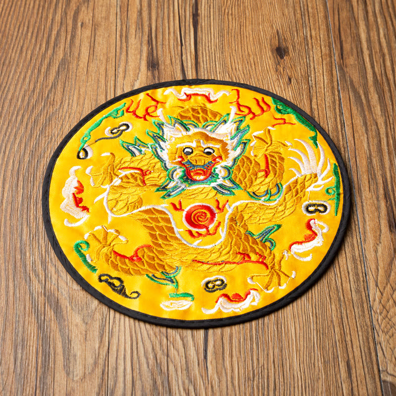 Dessous de verre brodé Buddha Stones Dragon pour tasse à thé, dessous de verre pour tasse à thé Kung Fu