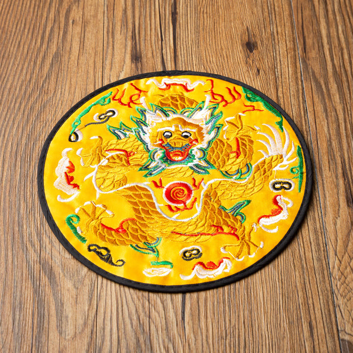 Dessous de verre brodé Buddha Stones Dragon pour tasse à thé, dessous de verre pour tasse à thé Kung Fu