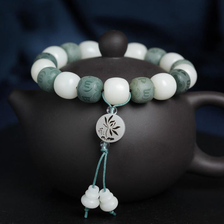 Bracelet de protection Bodhi Six Vrais Mots en Buddha Stones Blanc