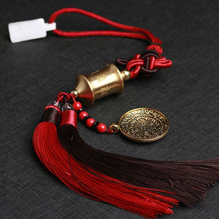 Buddha Stones Tibet Om Mani Padme Hum Roue de prière Neuf Palais Huit Trigrammes Cuivre Décoration suspendue pour voiture