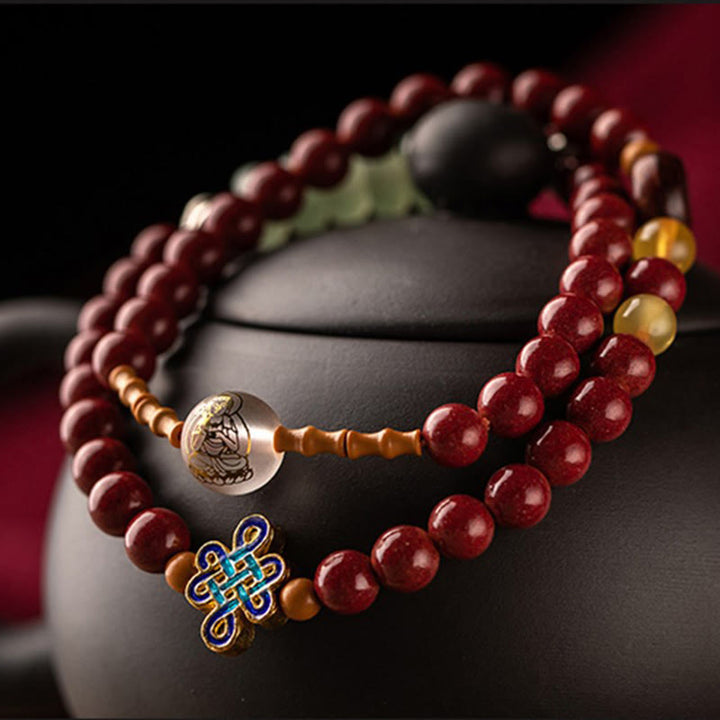 Buddha Stones Zodiaque chinois Bouddha natal Agate rouge Petite feuille Bois de santal rouge Cinabre Amulette Bénédiction Double Bracelet enroulé