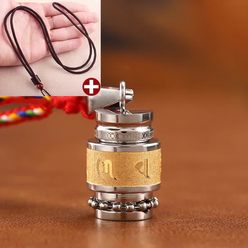 Collier pendentif amulette de sagesse en acier titane avec Buddha Stones tibétaines Om Mani Padme Hum Shurangama Mantra - 1,2 cm * 1,8 cm - Or - Corde marron - image 6