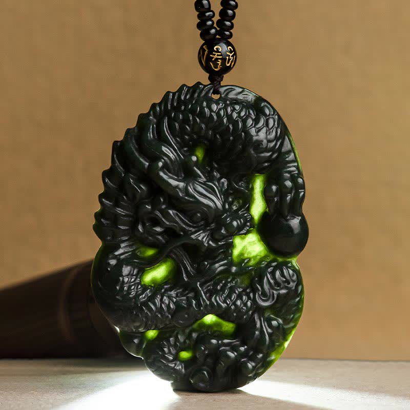 Collier avec pendentif en Buddha Stones Hetian Cyan Jade Dragon Success Harmony - image 9
