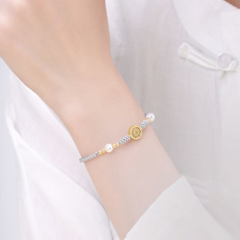 Bracelet tressé en corde bleue avec perles et arbre de fortune en cuivre et Buddha Stones