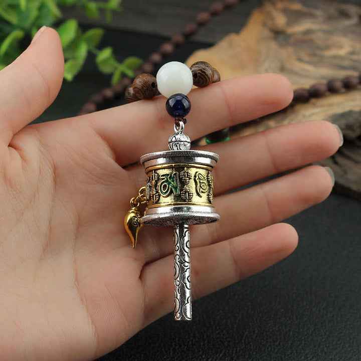 Collier pendentif en bois Vajra Buddha Stones tibétaines Om Mani Padme Hum et rotation de la roue de prière - image 3