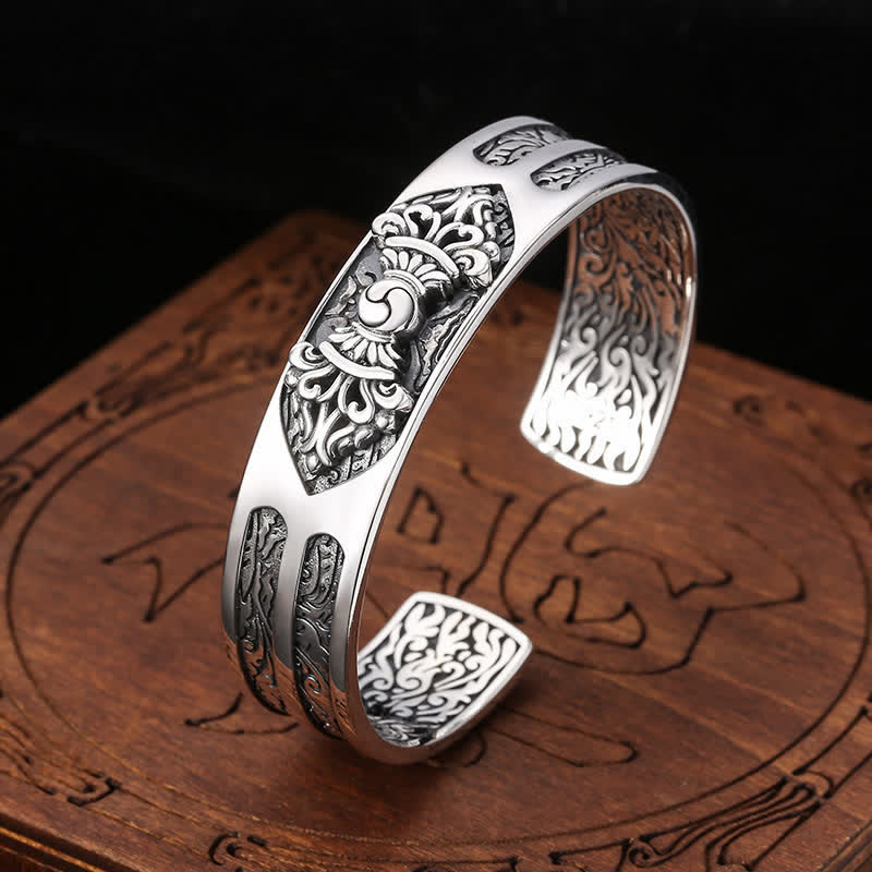 Bracelet de puissance spirituelle gravé Vajra Dorje en argent sterling 925 Buddha Stones