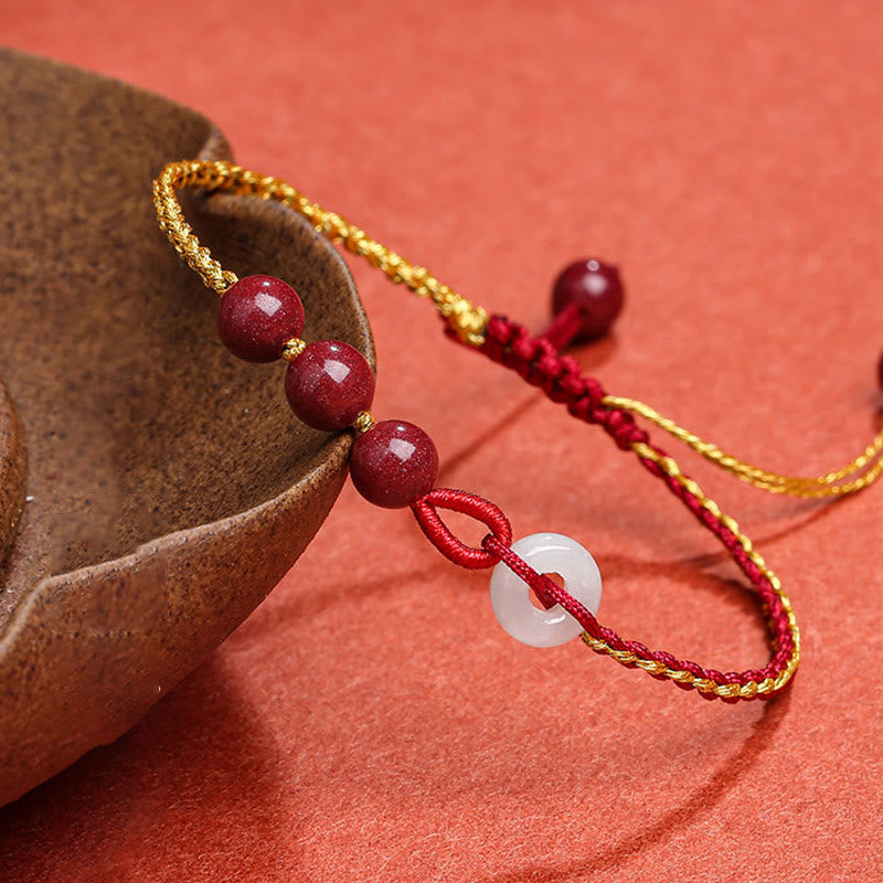 Bracelet de bénédiction avec boucle de paix en jade cinabre naturel de Buddha Stones