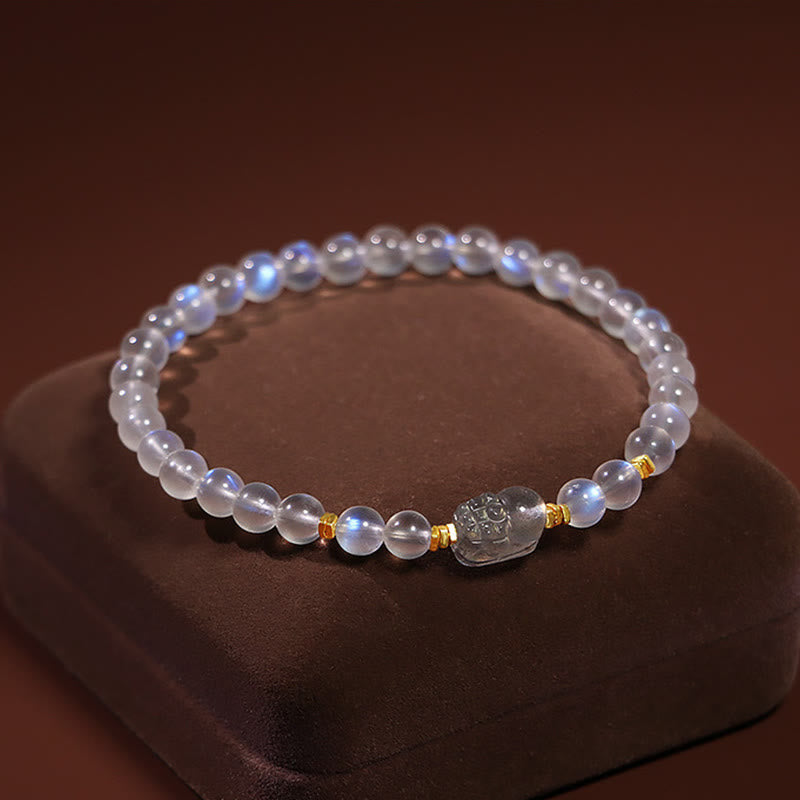 Bracelet de guérison PiXiu en pierre de lune naturelle en argent sterling 925 plaqué or avec Buddha Stones