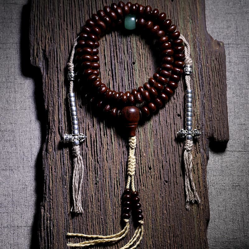 Buddha Stones Bracelet d'harmonie Dorje en cuivre avec 108 perles de Mala en perles de Bodhi violettes à trois yeux