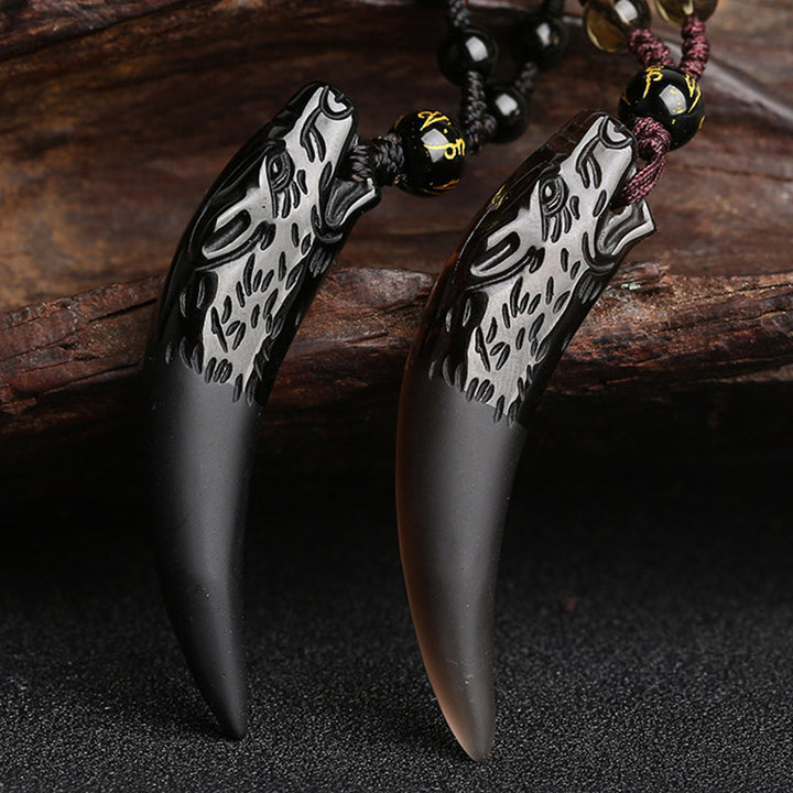Buddha Stones courageux en obsidienne de glace naturelle avec motif de dent de loup