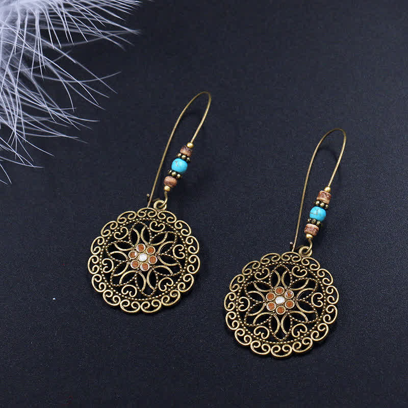 Boucles d'oreilles pendantes porte-bonheur à motif de fleurs rondes