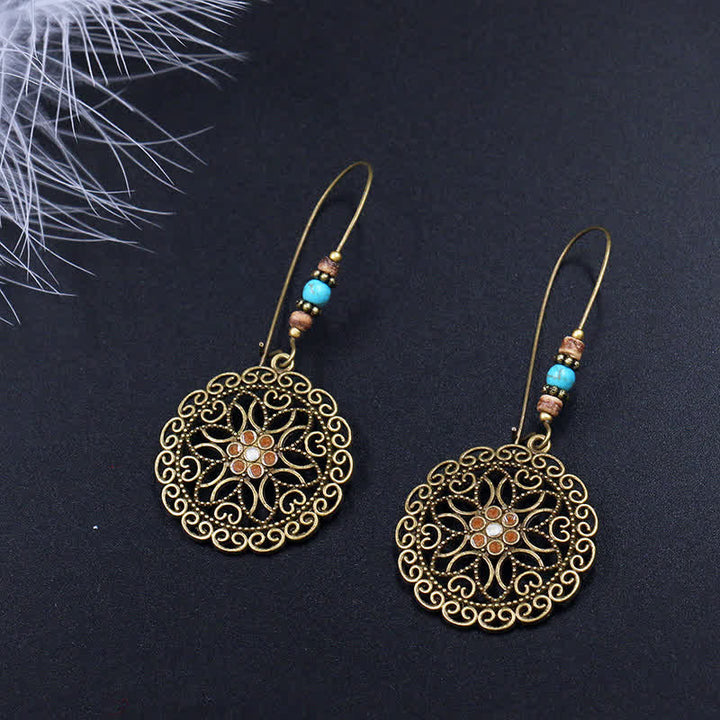 Boucles d'oreilles pendantes porte-bonheur à motif de fleurs rondes