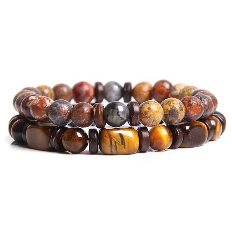 Bracelet de perles œil de tigre en cristal de guérison en Buddha Stones 2 pièces