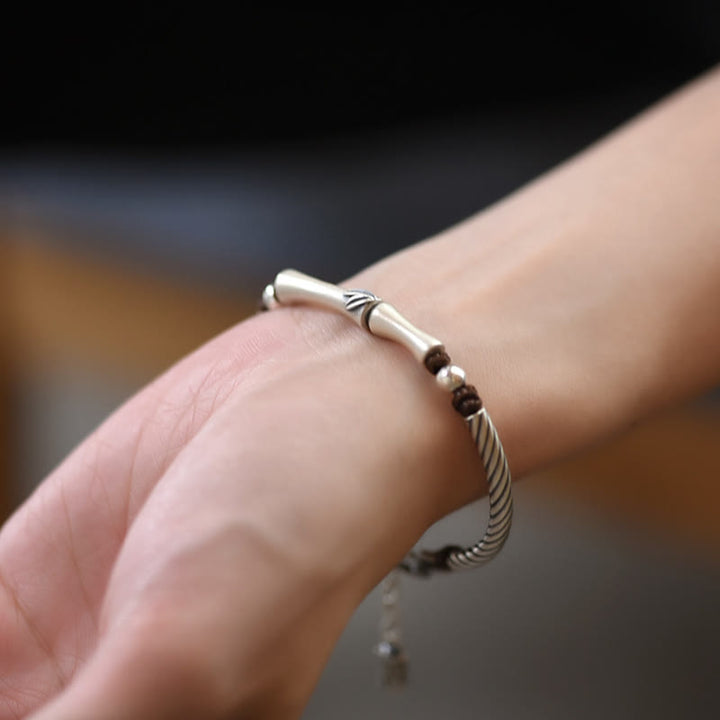 Bracelet porte-bonheur en argent sterling 999 avec motif de cigale en bambou et Buddha Stones