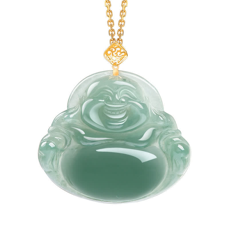 Collier pendentif Bouddha rieur en jade naturel pour la prospérité et l'abondance - Or - image 3