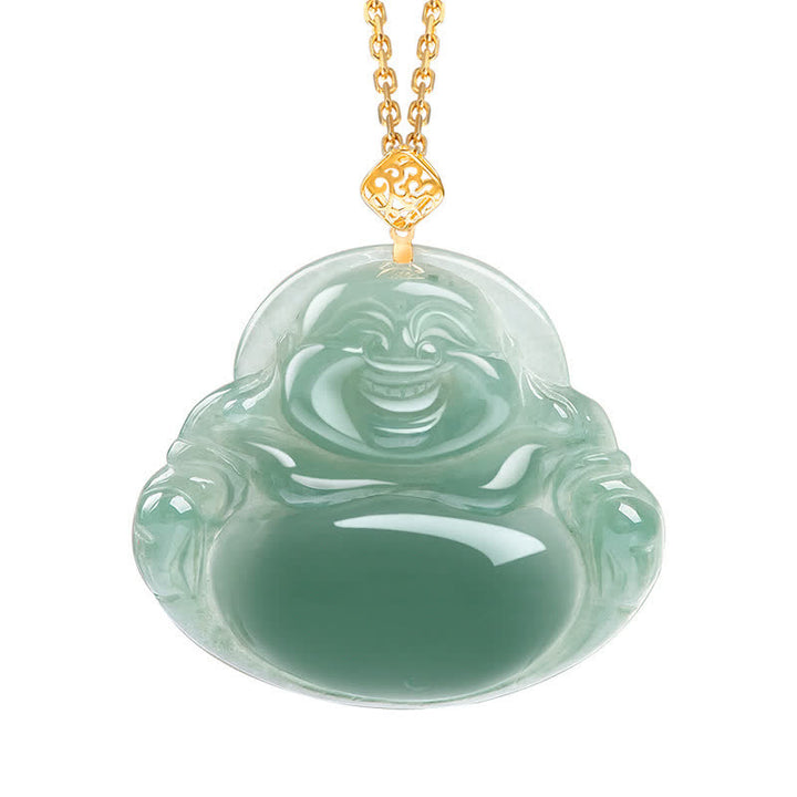 Collier pendentif Bouddha rieur en jade naturel pour la prospérité et l'abondance - Or - image 3