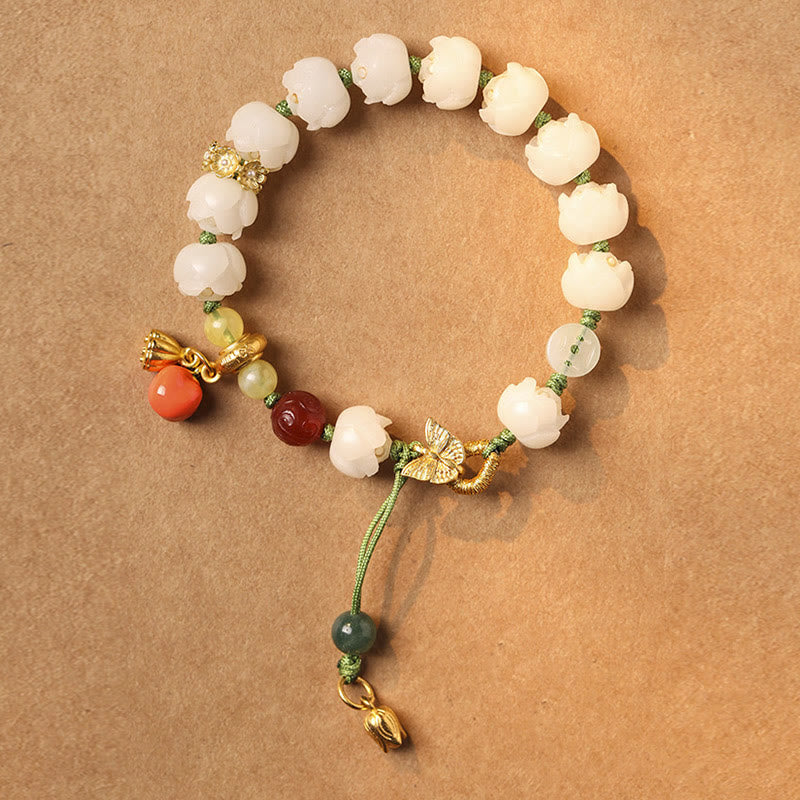 Bracelet d'harmonie et de paix en perles de citrouille et de lotus en Buddha Stones naturelles