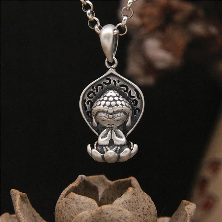 Collier Buddha Stones 999 Argent Sterling Méditation Bouddha Lotus Sérénité Pendentif - Symbole de Bouddha (Compassion♥Sérénité) - image 1