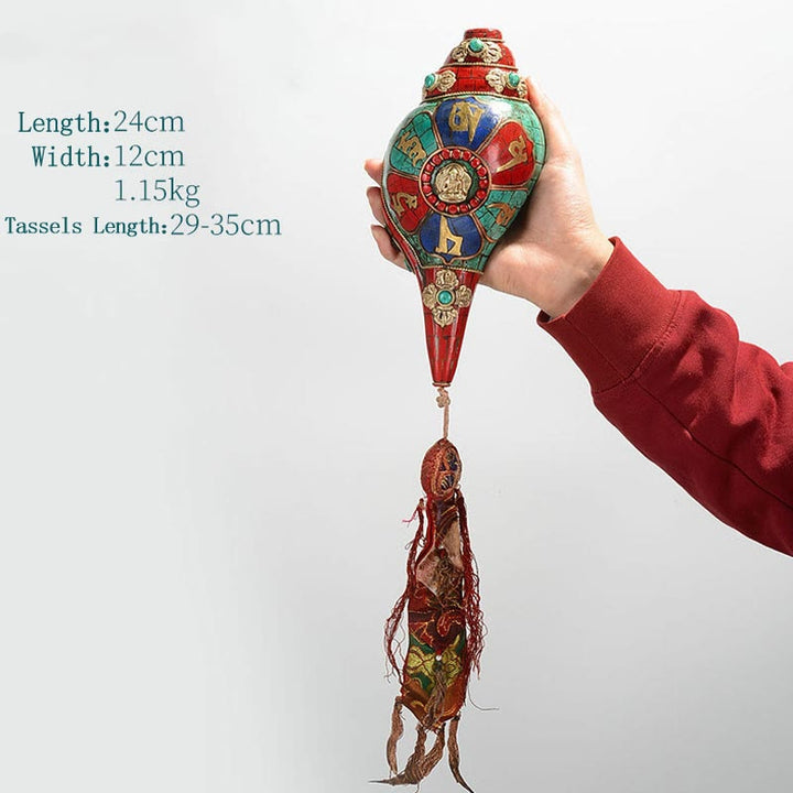 Tibétain fait à la main Shankha Om Mani Padme Hum bouddha Avalokitesvara coquille de conque Turquoise décoration positive - Om Mani Padme Hum 24*12cm - image 17