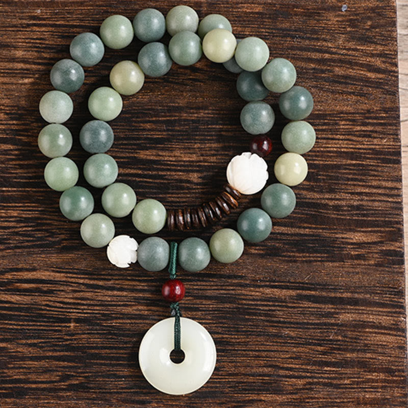 Bracelet double tour en jade et pierre de Buddha Stones avec boucle de paix et sagesse