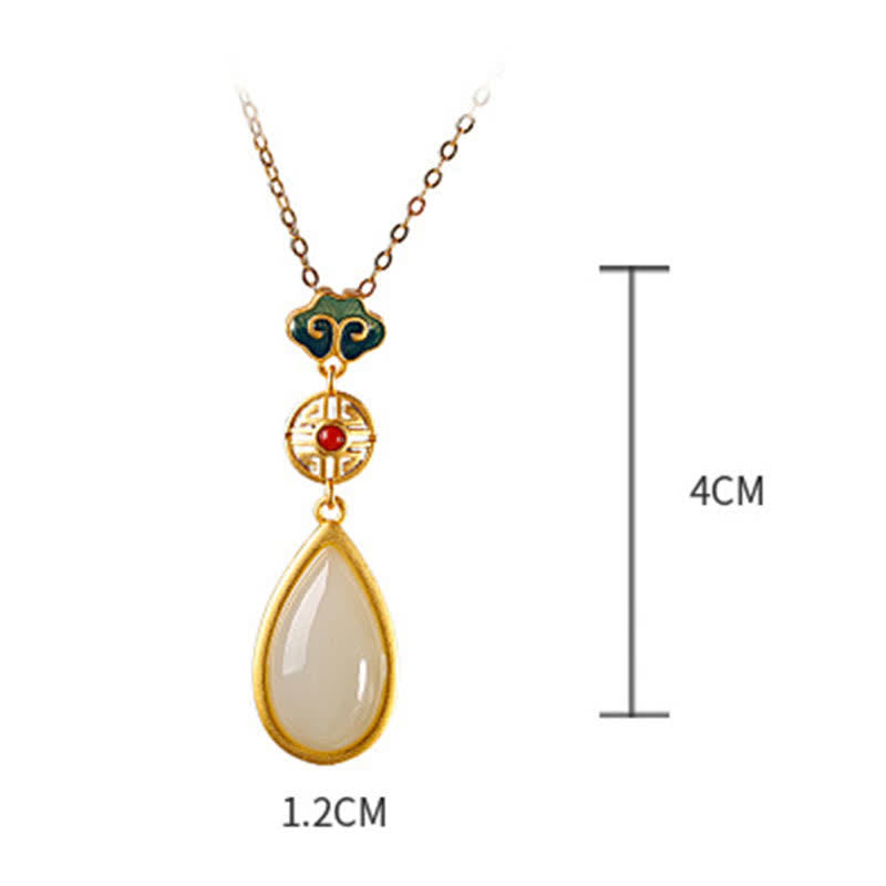Collier avec pendentif en forme de goutte d'eau en argent sterling 925 et jade blanc Hetian