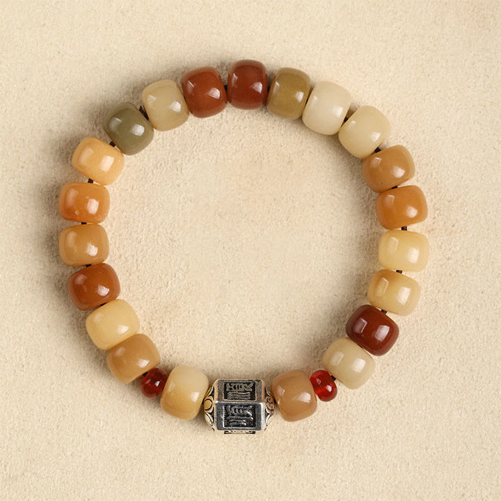 Buddha Stones Graine de Bodhi Naturelle Le Seigneur de la Forêt des Cadavres Bracelet de Sagesse Om Mani Padme Hum