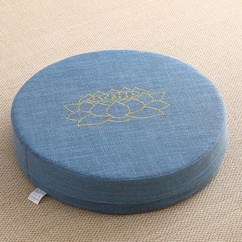 Coussin de siège de méditation en coton et lin avec broderie de Buddha Stones et de lotus - Doux - 40 cm x 10 cm - SteelBlue - image 16