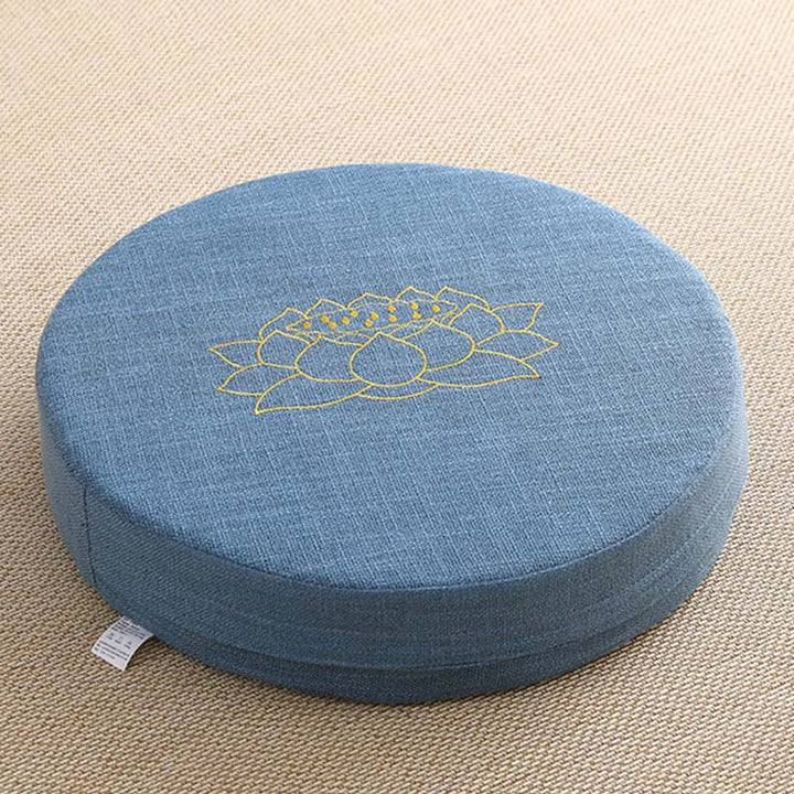 Coussin de siège de méditation en coton et lin avec broderie de Buddha Stones et de lotus - Doux - 40 cm x 10 cm - SteelBlue - image 16