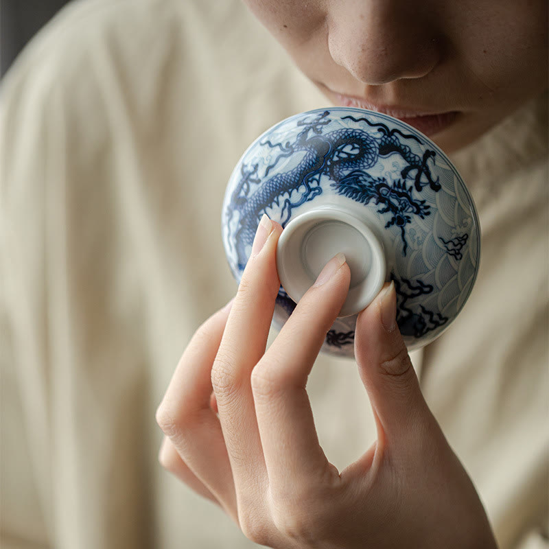 Tasse à thé en céramique motif dragon bleu Buddha Stones Tasses à thé Kung Fu